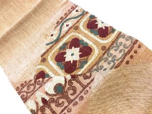 アンティーク　手織り真綿紬抽象花模様織出し名古屋帯